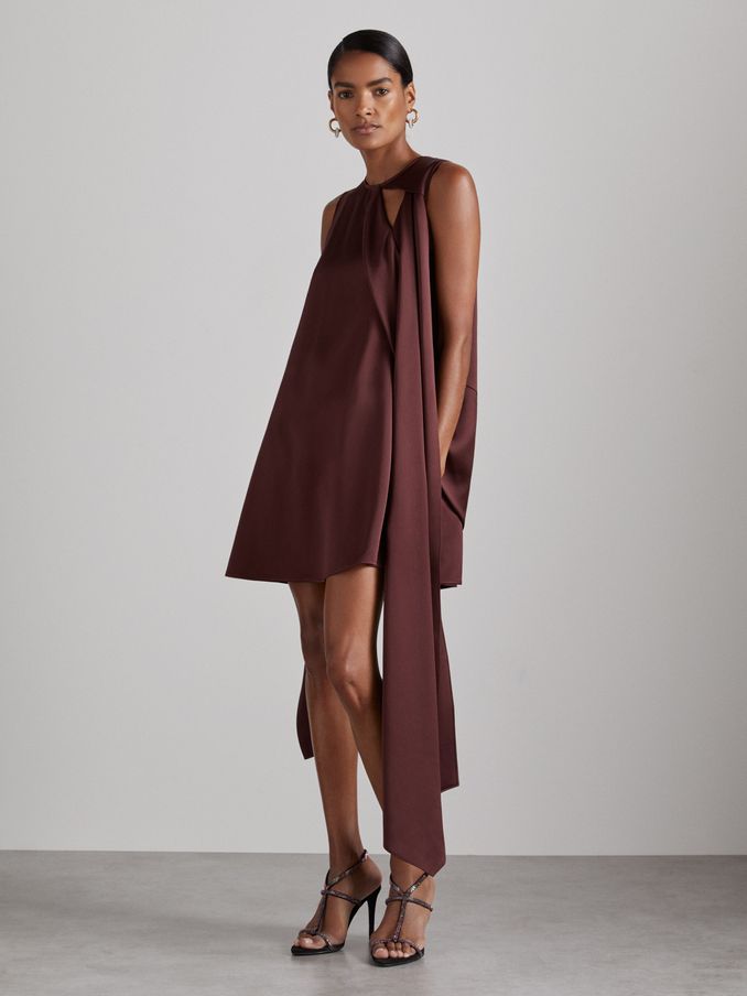 Atelier Satin Draped-Sash Mini Dress in Burgundy (AG5042) | €495