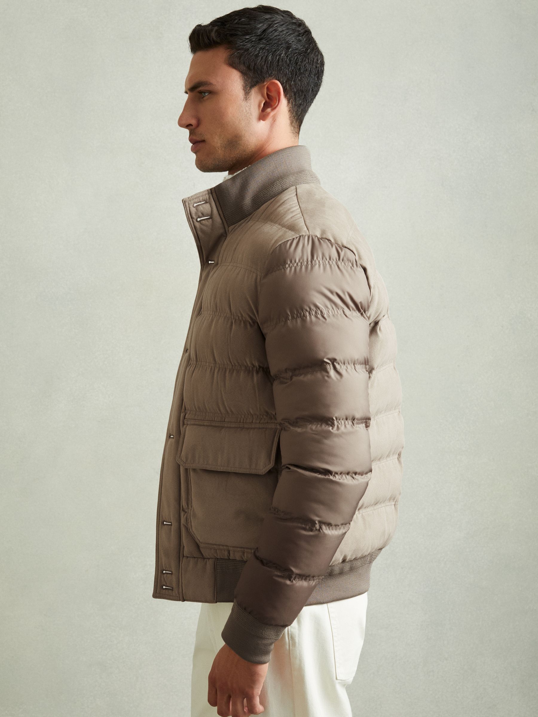 Patch-Pocket Quilted-Alcantara Jacket in Stone (AG5666) | US$229