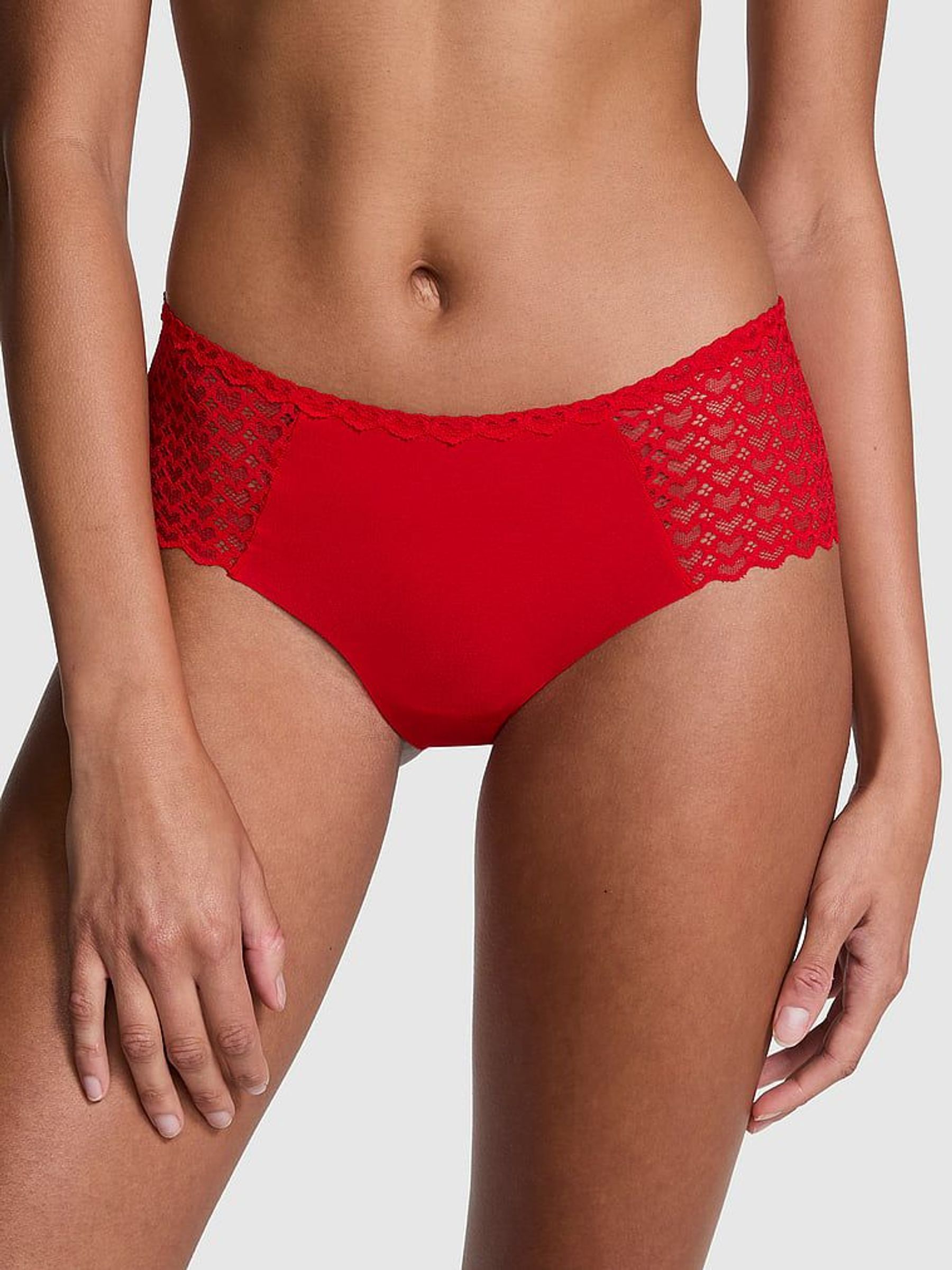 Bright Vermillion Red Cheeky No Show Heart Lace Knickers (AG8770) | €10.50