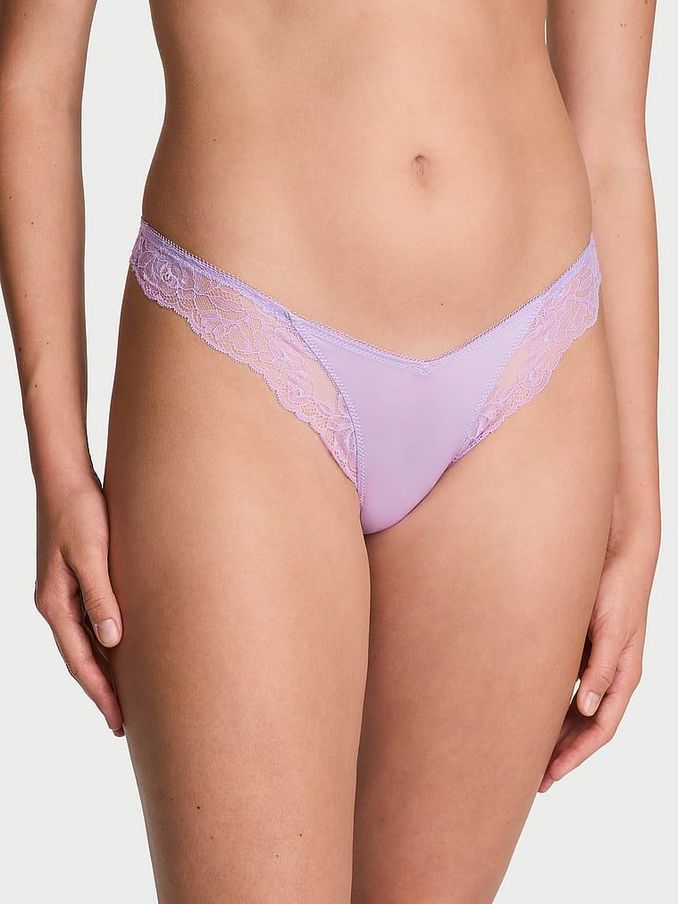 Charmed Violet Purple Thong Rose Lace Trim Knickers (AG8785) | €15.50
