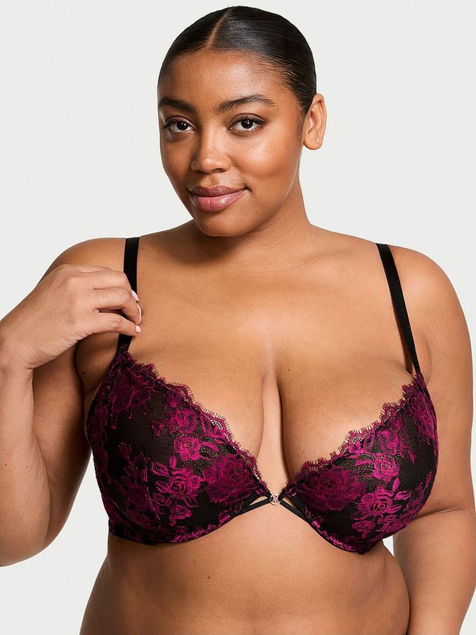 Black & Pink Demi Rose Lace Unlined Bra (AG8891) | €52