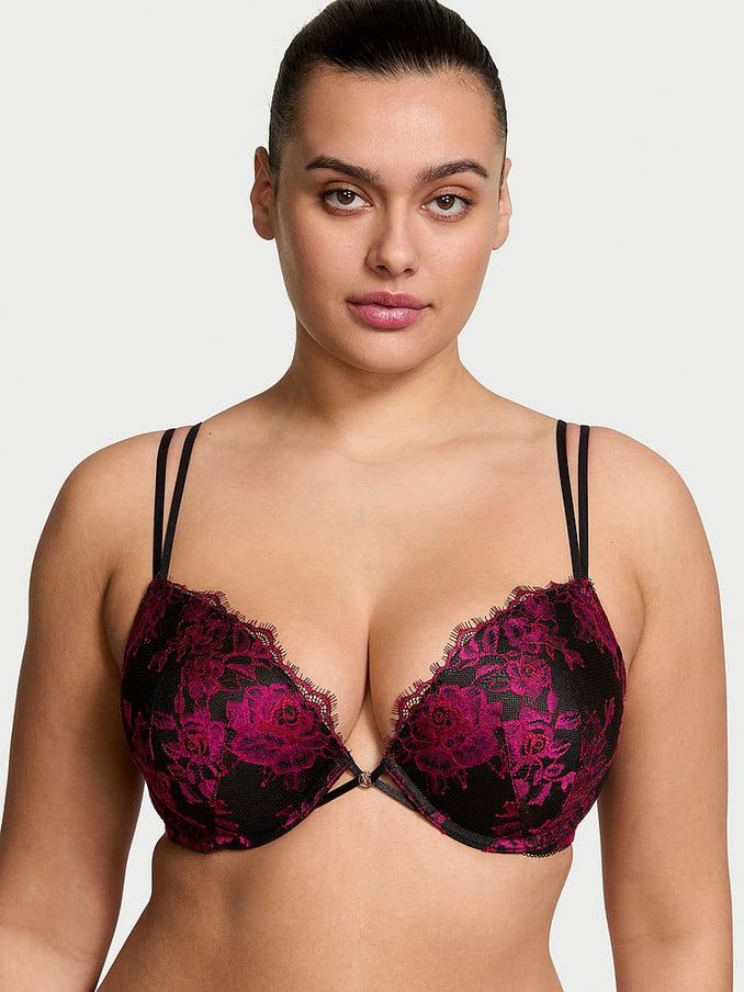 Black & Pink Push Up Rose Lace Bra (AG8909) | €56