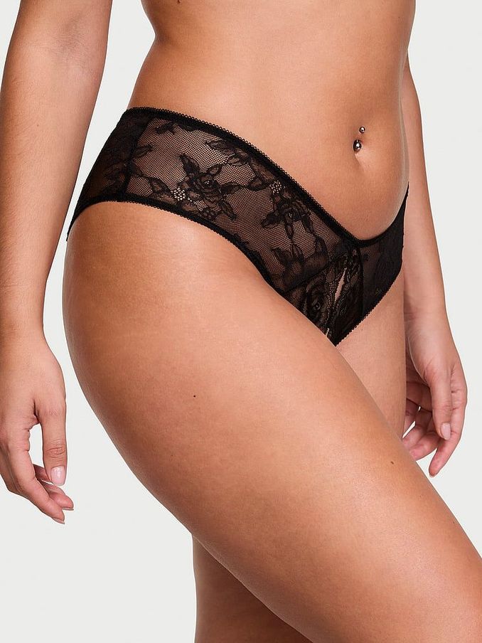 Black Cheeky Rose Lace Crotchless Knickers (AG8919) | €20.50