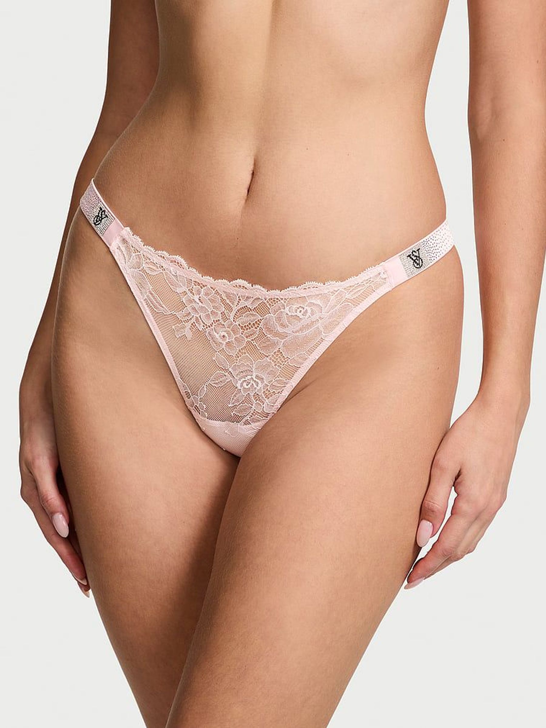 Angel Pink Thong Scattered Shine Strap Lace Knickers (AG8931) | €22.50