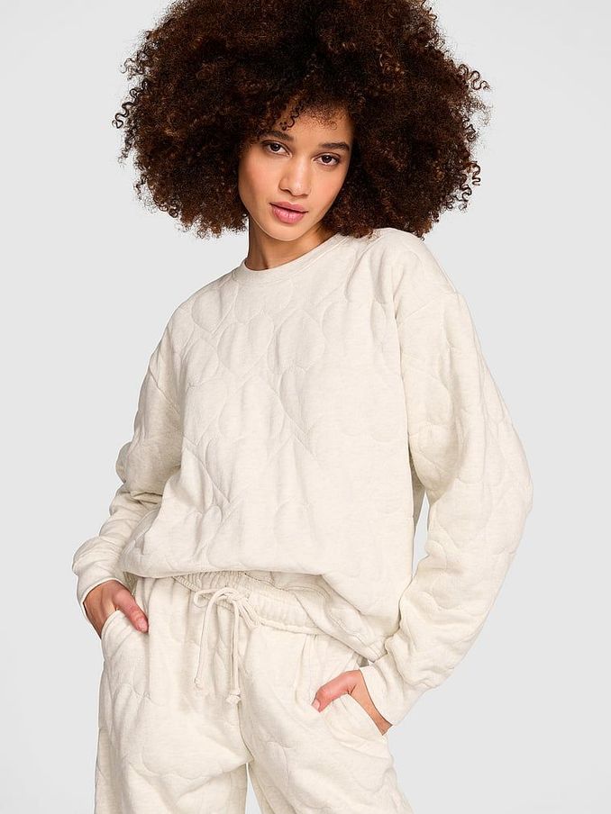 Natural Heather White Quilted Heart Crewneck Sweatshirt (AG8945) | €63