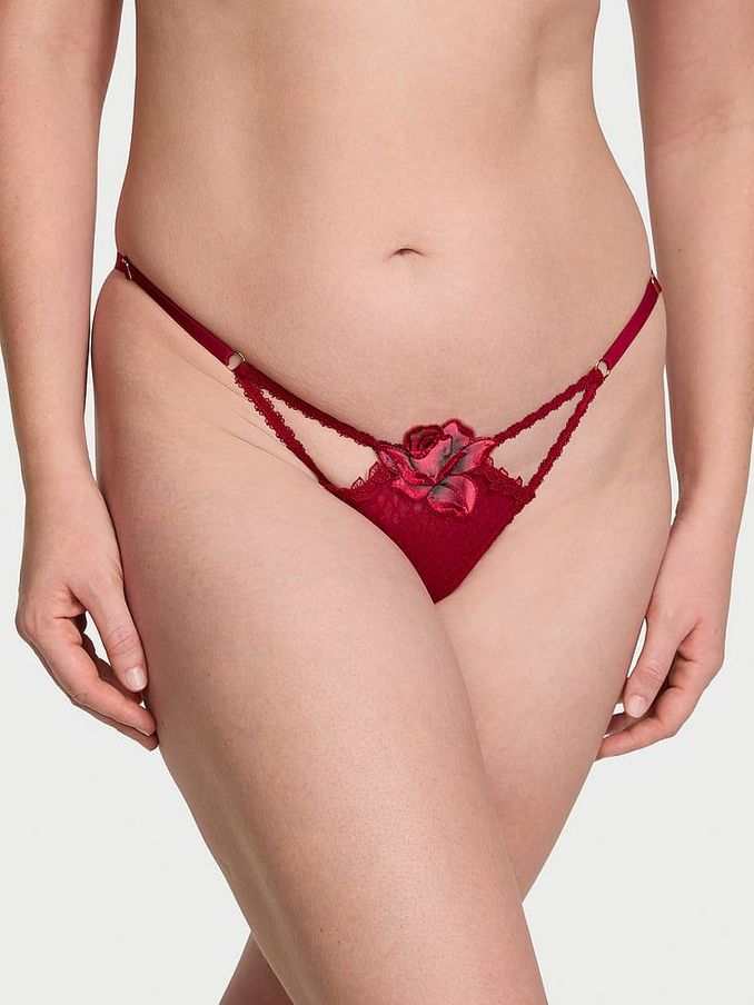 Red Lacquer Brazilian Rose Embroidered Crotchless Knickers (AG8947) | €22.50