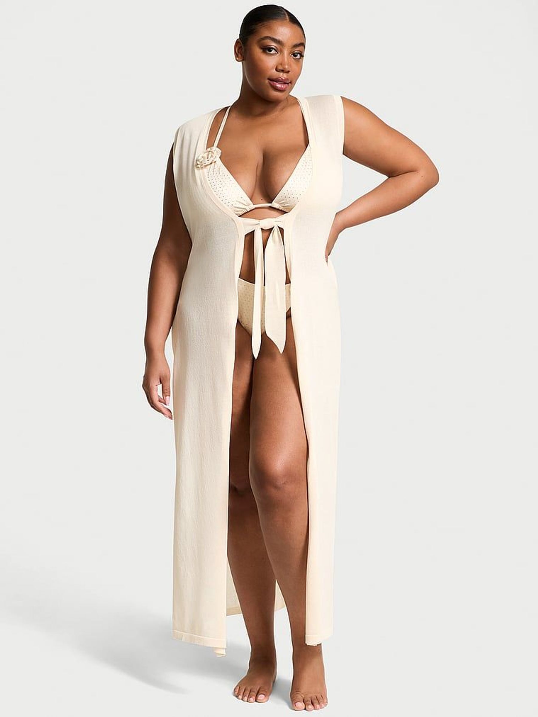 Candlelight White Bow Tie Maxi Cover Up (AG8948) | €79