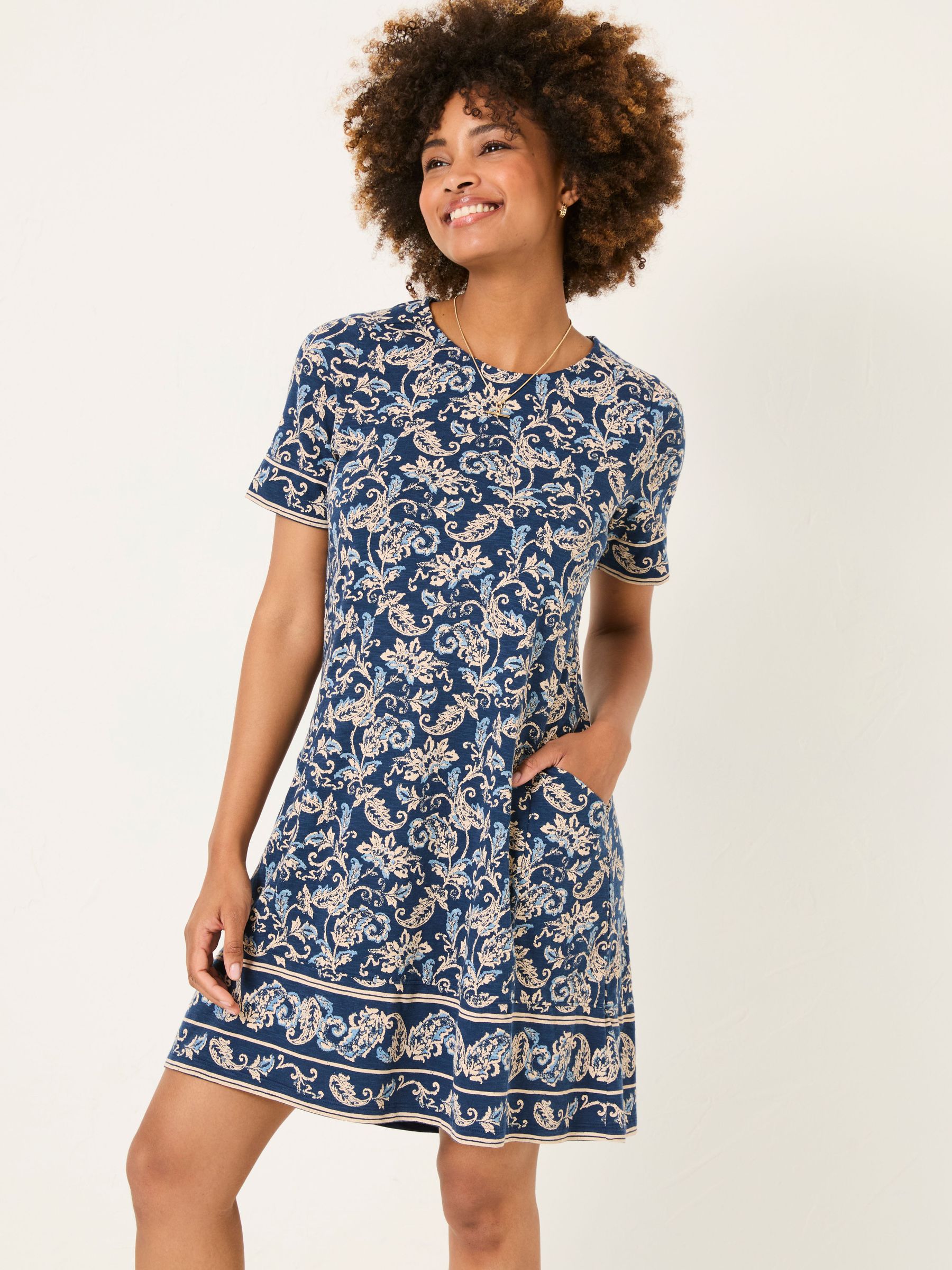 Simone Blue Paisley Short Sleeve Jersey Dress (AG8981) | €65