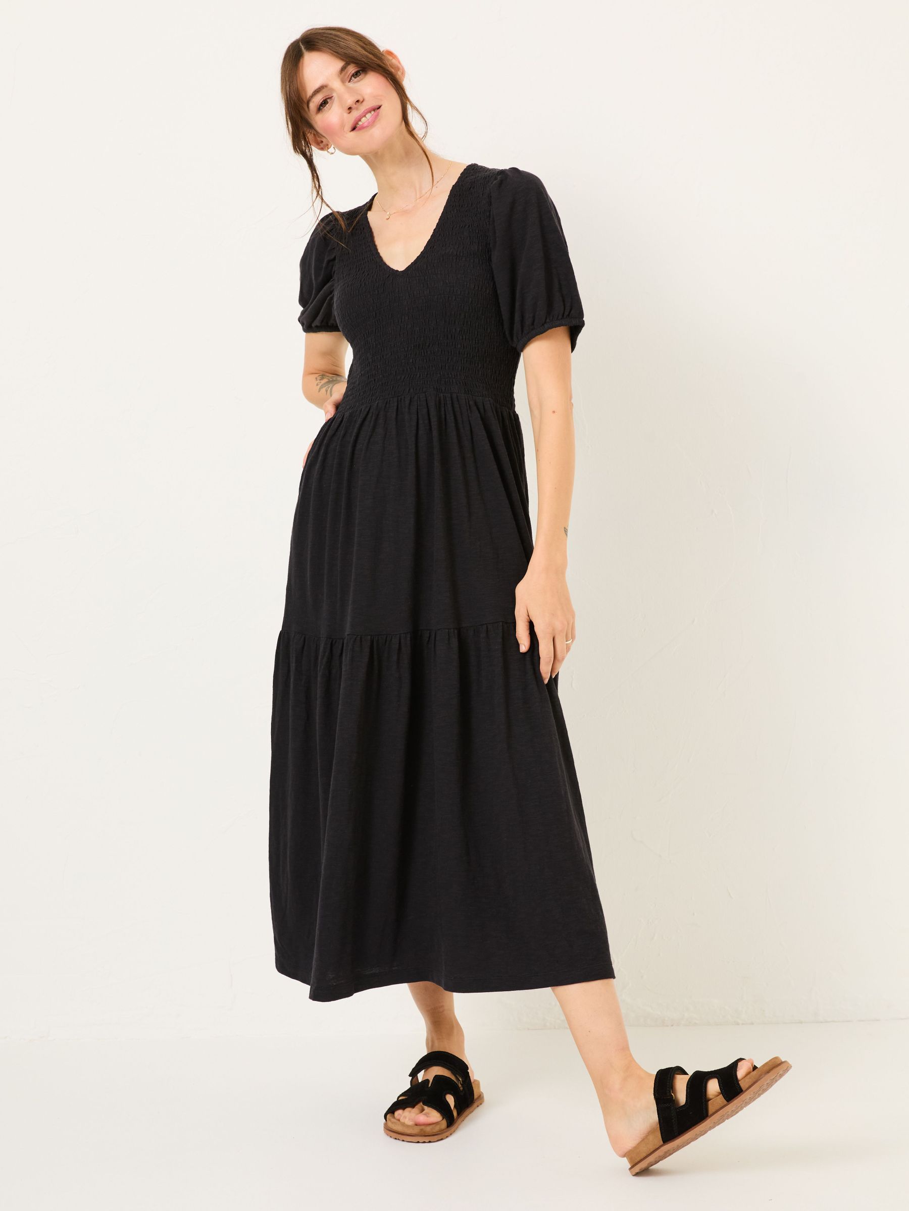 Danielle Black Detail Floral Midi Dress (AG8987) | $92