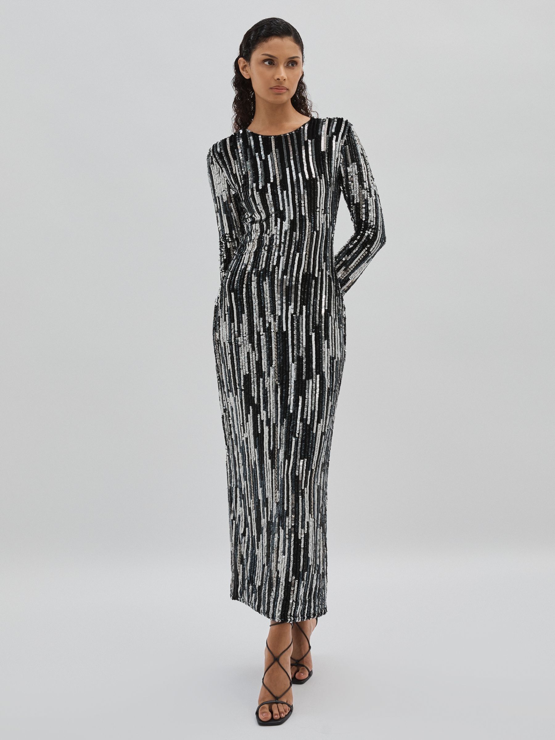 ILTA Sequinned and Beaded Halter-Neck Dress in Black/Silver (AG9071) | $1,270