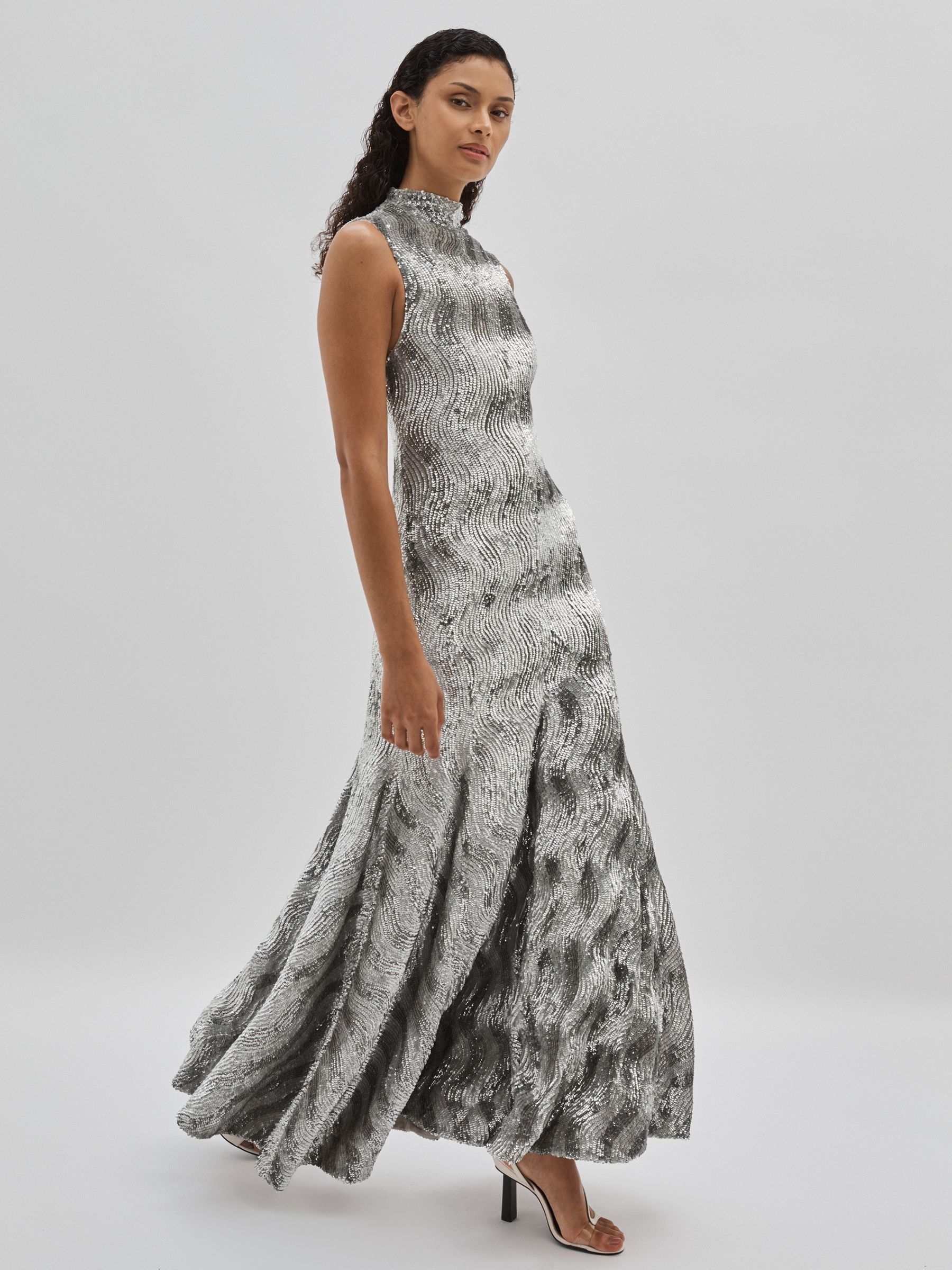ILTA Keyhole-Back Sequinned Maxi Dress in Silver (AG9074) | €965