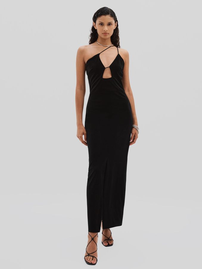 Undress Code Plunge-Neck Velvet Maxi Dress in Black (AG9078) | €160