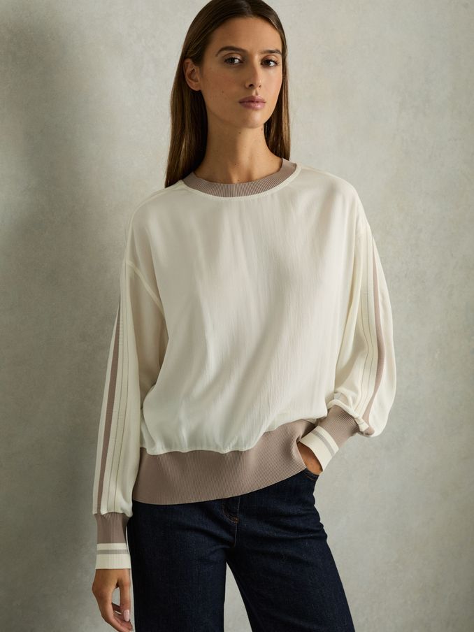 Lyocell Woven Contrast-Trim Top in Neutral (AG9136) | € 139