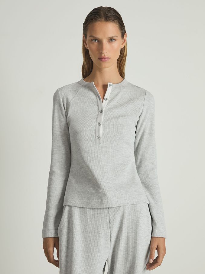 Waffle Jersey Henley Top with Cotton in Grey Marl (AG9160) | US$44