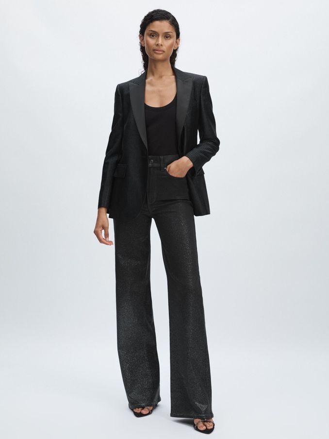 Paige Glitter Dégradé Straight Leg Jeans in Black/Silver (AH4451) | US$293