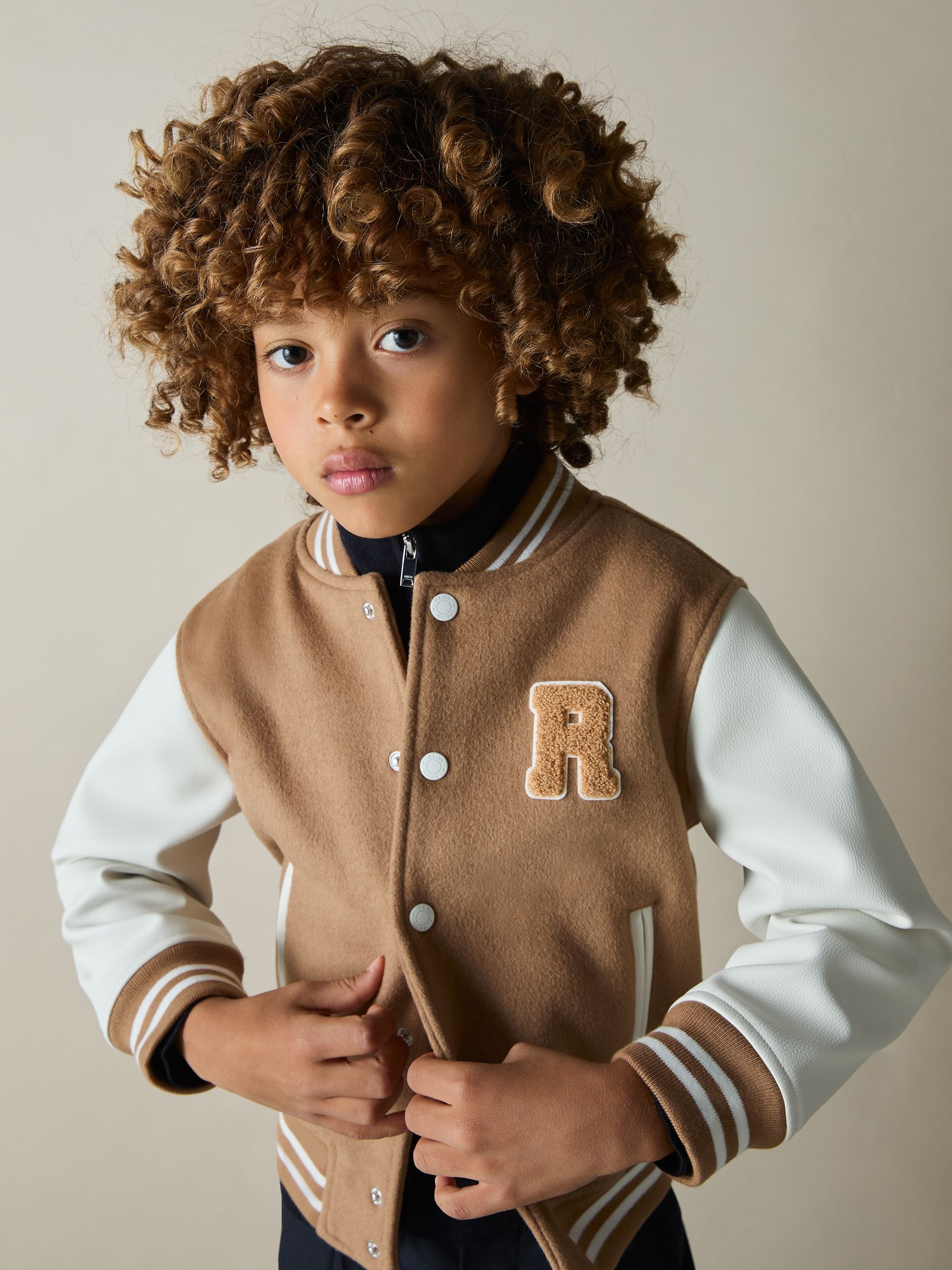 3-9 yrs Wool-Blend Contrast Varsity Jacket in Camel/White (AH6331) | 385 SAR