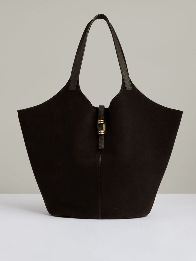 Leather And Suede Tote Bag in Chocolate (AH9238) | US$475