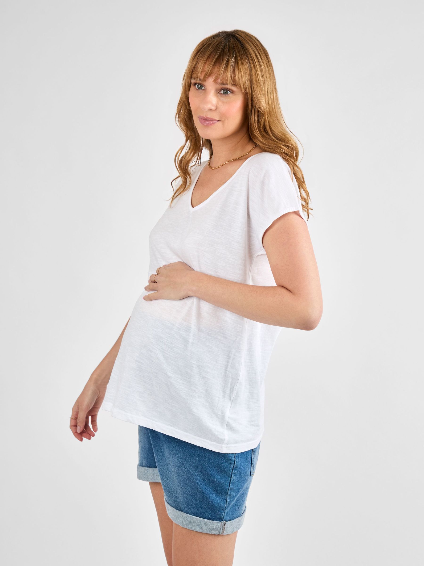 White V-Neck Maternity Cotton T-Shirt (AJ4471) | $33