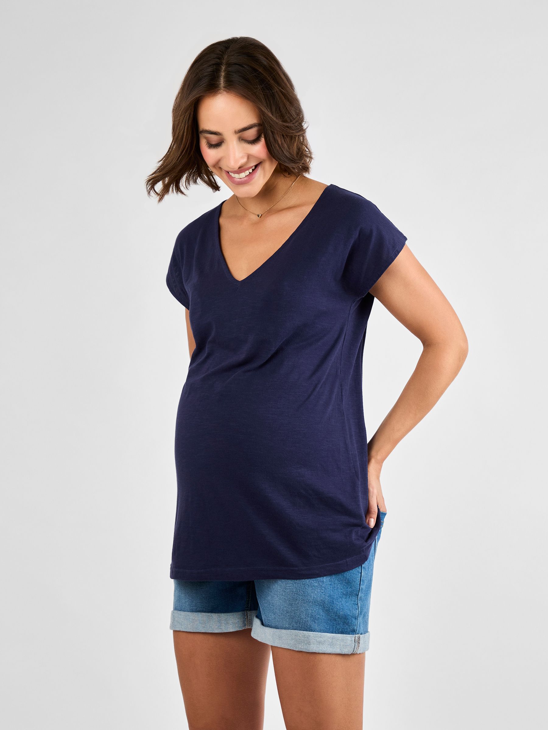 Navy V-Neck Maternity Cotton T-Shirt (AJ4505) | $33