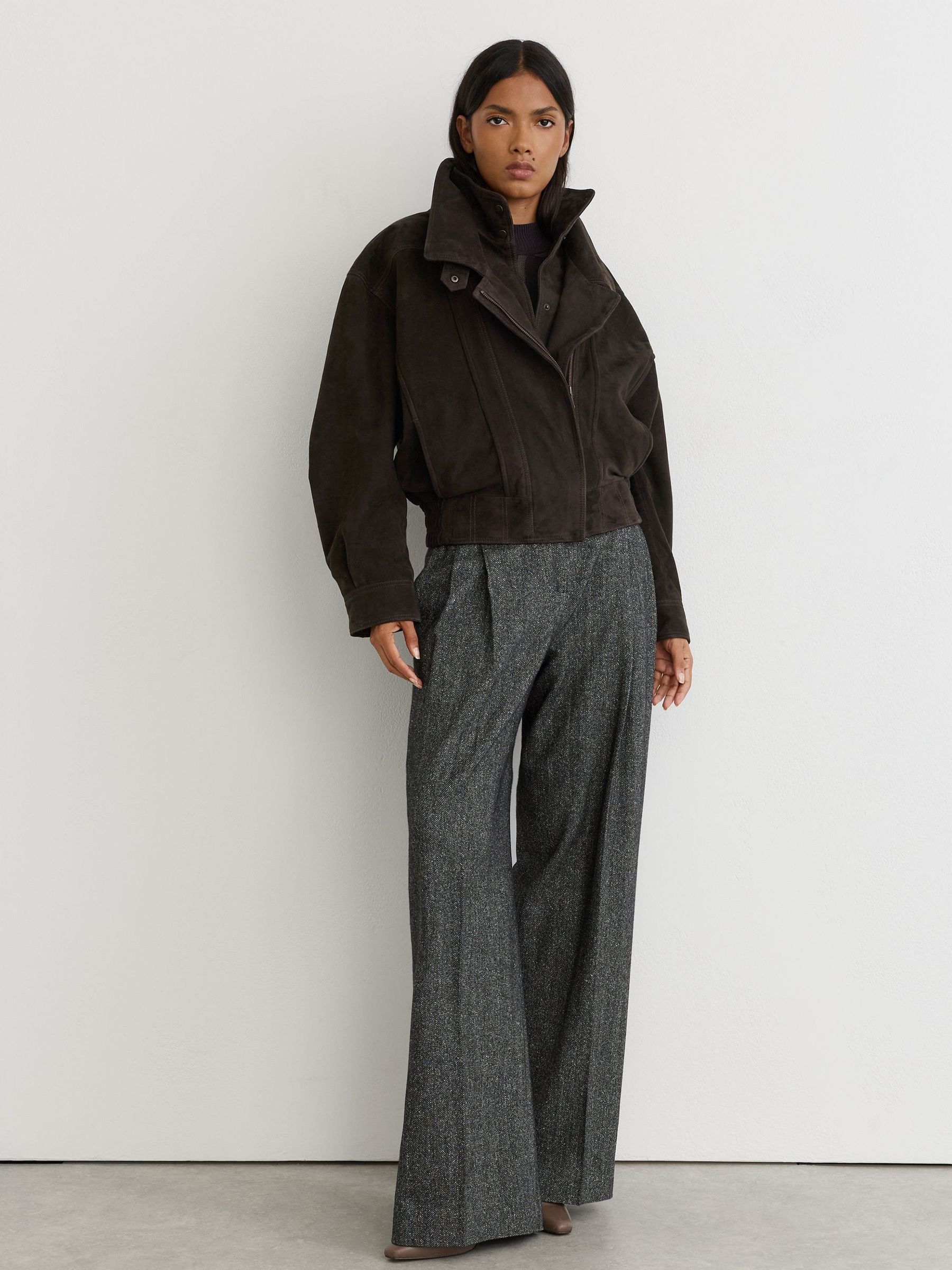 Coffee Brown - Suede Double-layer Relaxed-fit Jacket