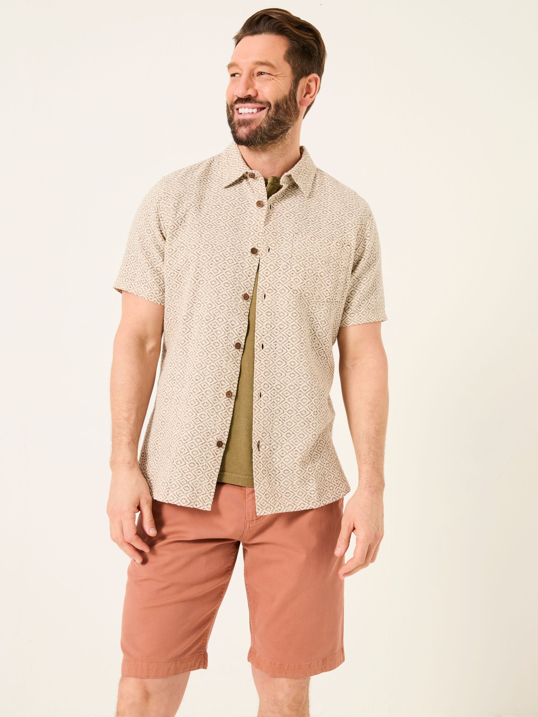 Natural Short Sleeve Diamond Tile Print Shirt (AJ5121) | €58