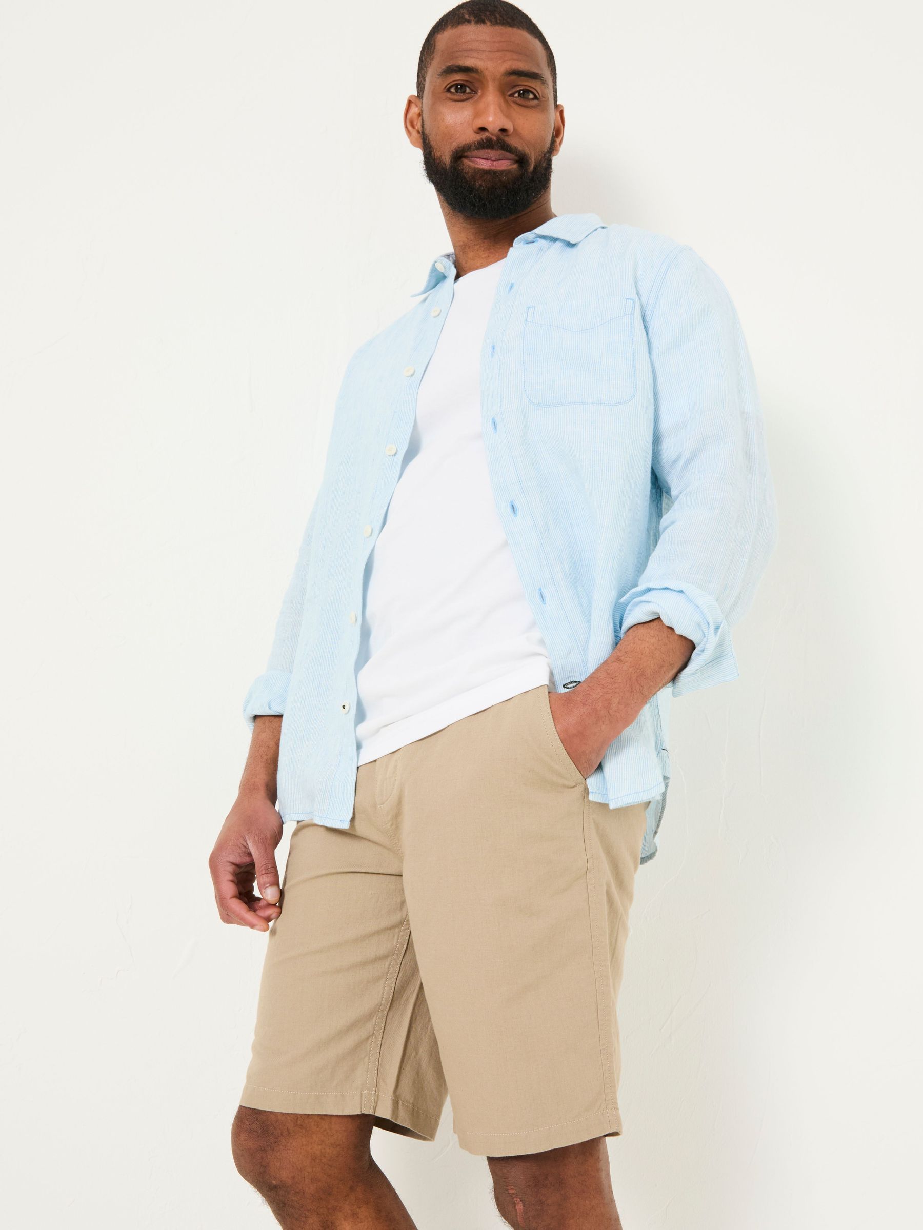 Blue Long Sleeve Linen Stripe 100% Linen Shirt (AJ5124) | €76.50