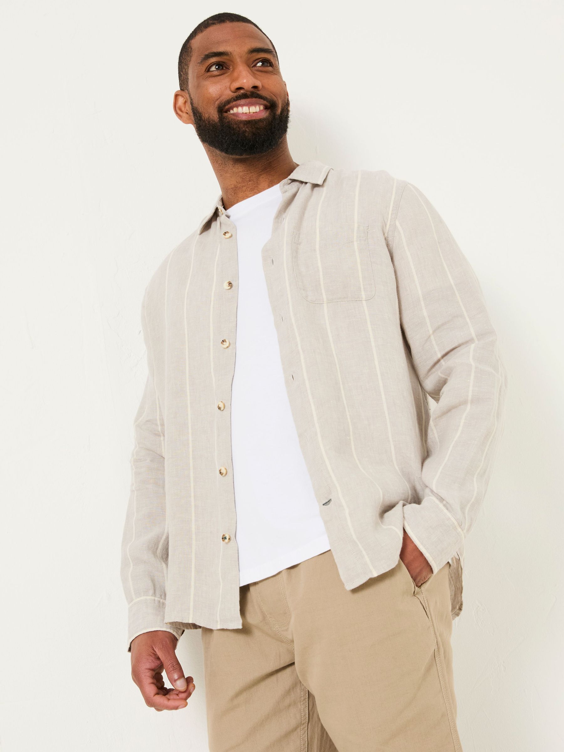 Grey Long Sleeve Linen Stripe 100% Linen Shirt (AJ5249) | €76.50