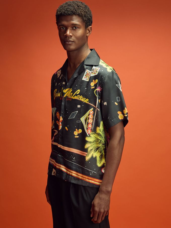 McLaren F1 Las Vegas Exclusive Cuban-Collar Shirt in Black Multi (AJ5260) | US$83