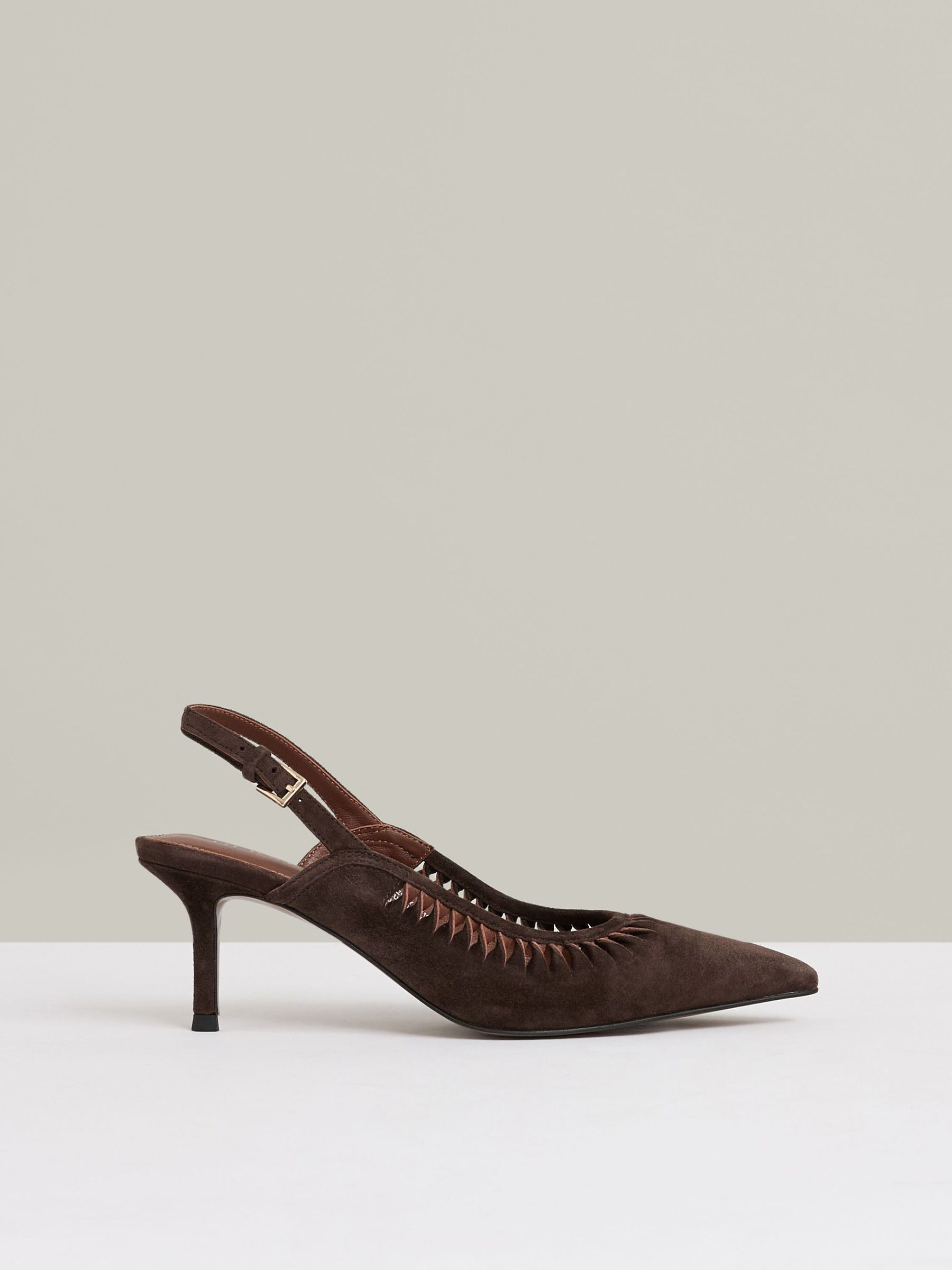 Suede Twist Detail Slingback Court Shoes in Chocolate (AJ8060) | €270