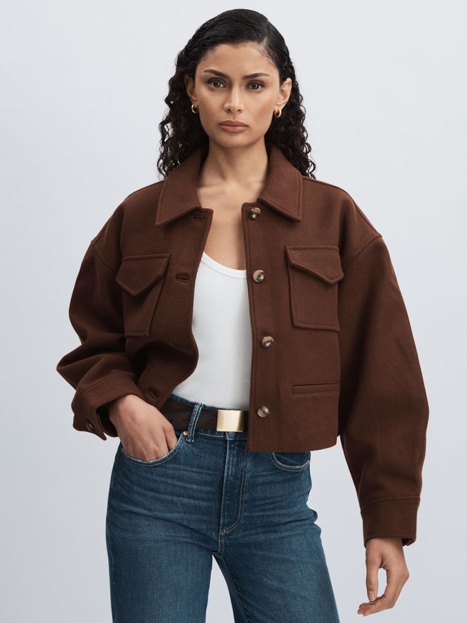 Paige Wool-Blend Cropped Jacket in Dark Brown (AJ8816) | €630