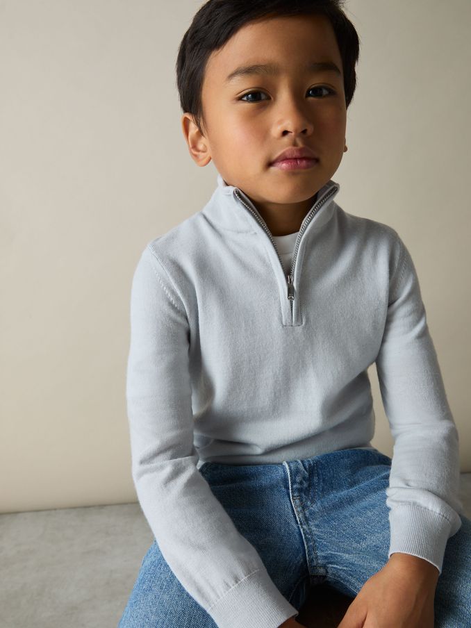 9-13 yrs Merino Wool Half-Zip Funnel Neck Jumper in Iced Blue (AJ9013) | 55 €