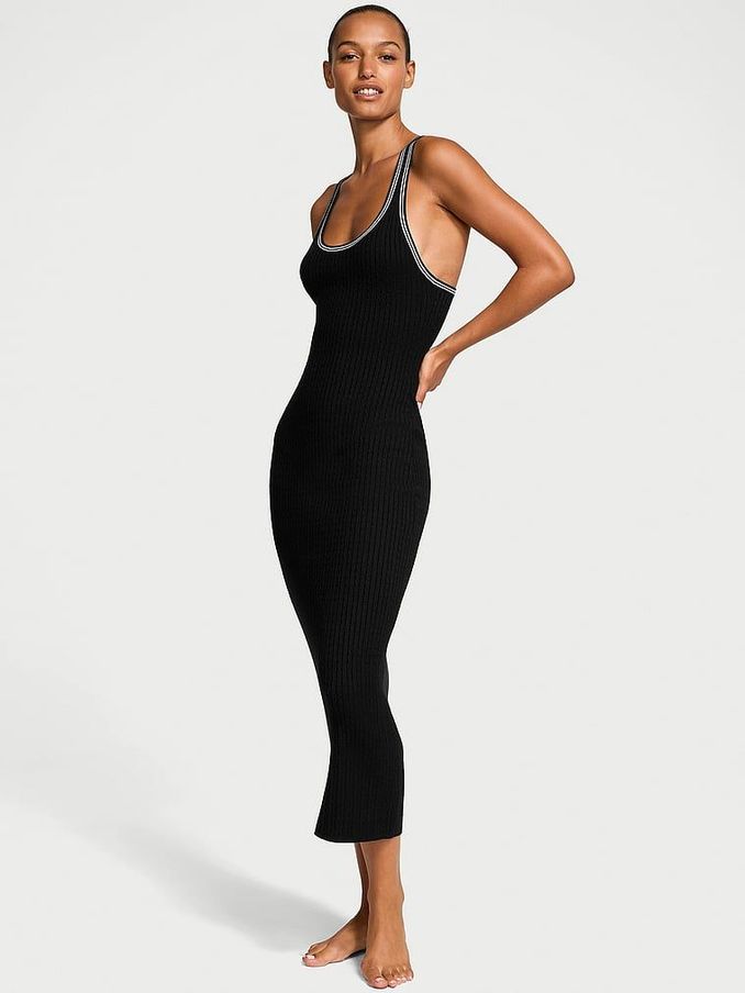 Black Logo Cable Knit Tank Slip Dress (AJ9850) | €86