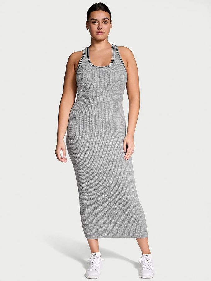 Grey Heather Logo Cable Knit Tank Slip Dress (AJ9855) | €86