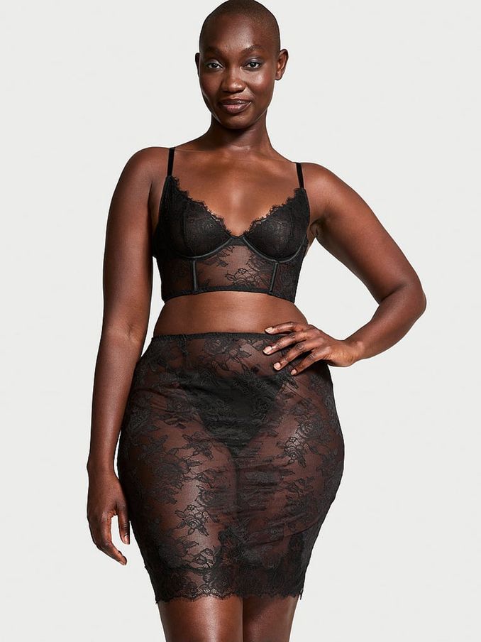 Black Rose Lace Bralette & Midi Skirt Set (AJ9866) | €125