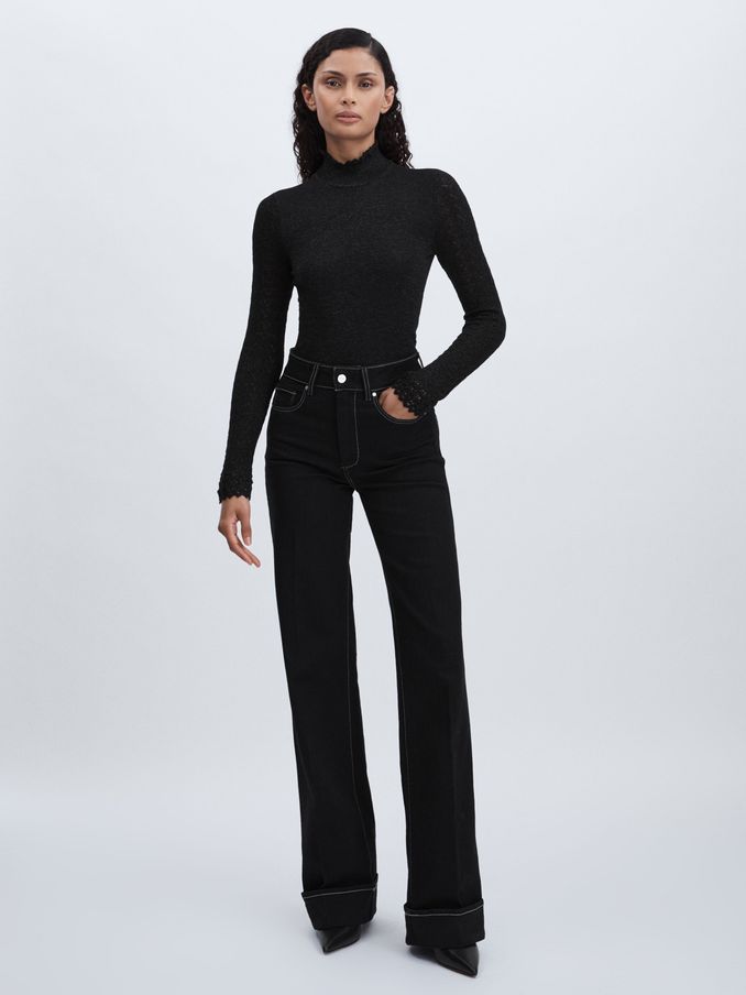 Paige Wide-Leg Cuffed Jeans in Black (AK0697) | HK$2,041