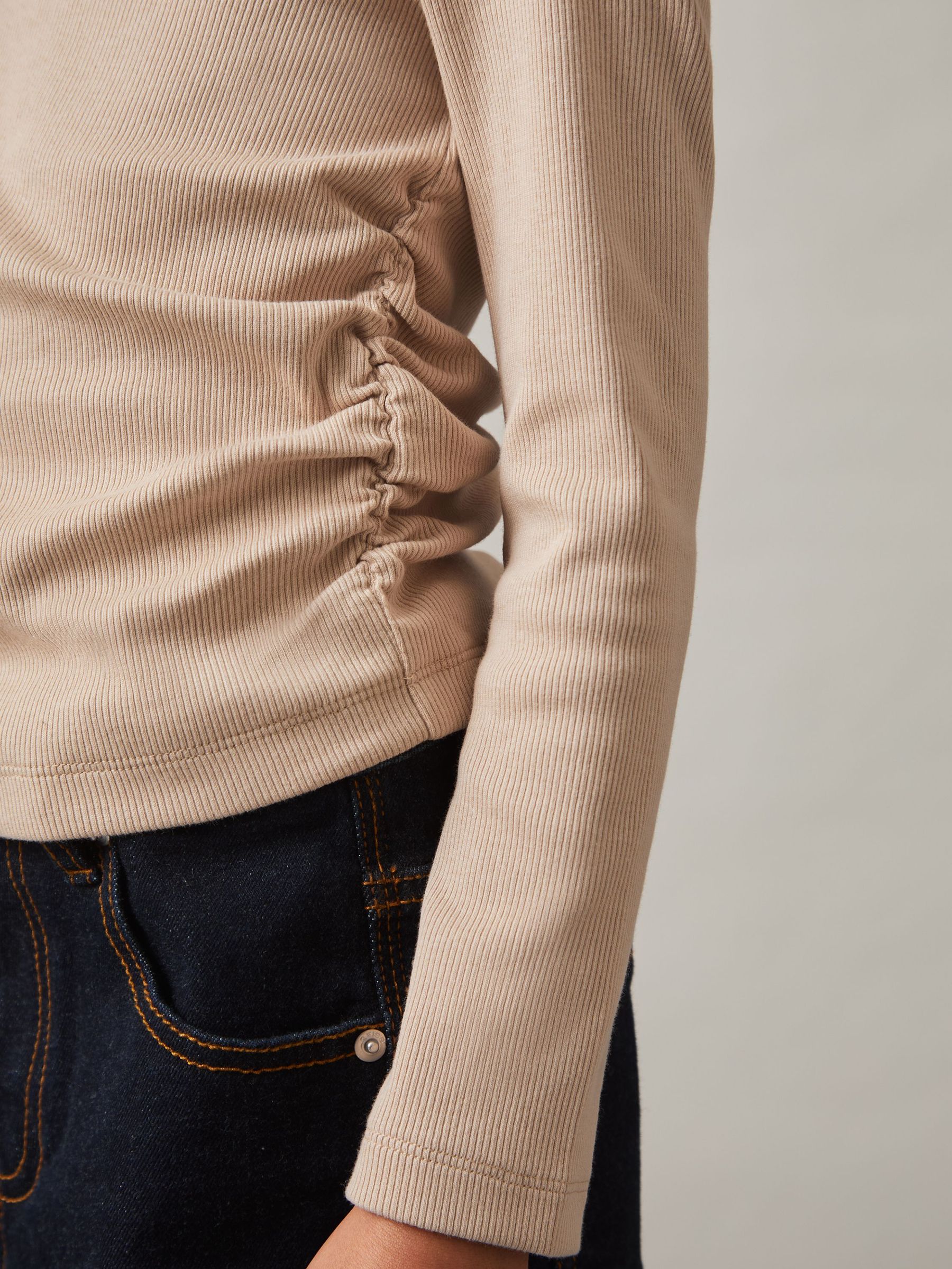 9-13 yrs Cotton Blend Ruched T-Shirt in Tan (AK0890) | €25