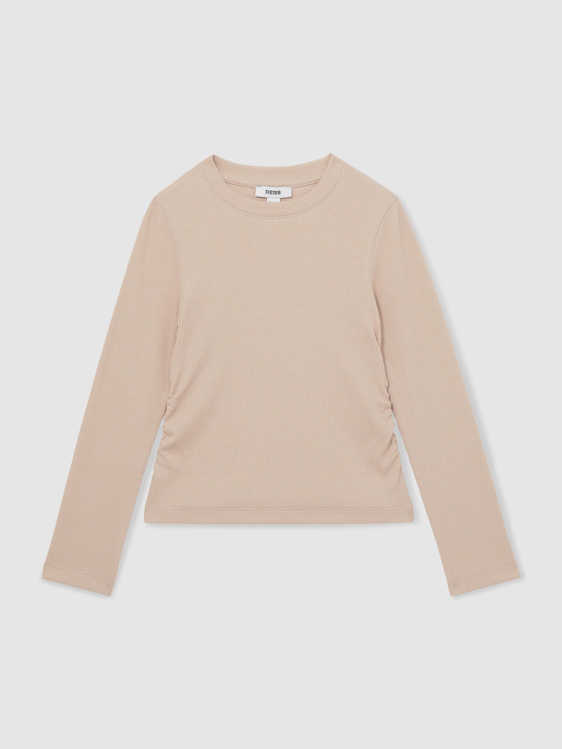 Cotton-Jersey Ruched Long-Sleeve T-Shirt in Tan (AK0898) | €25