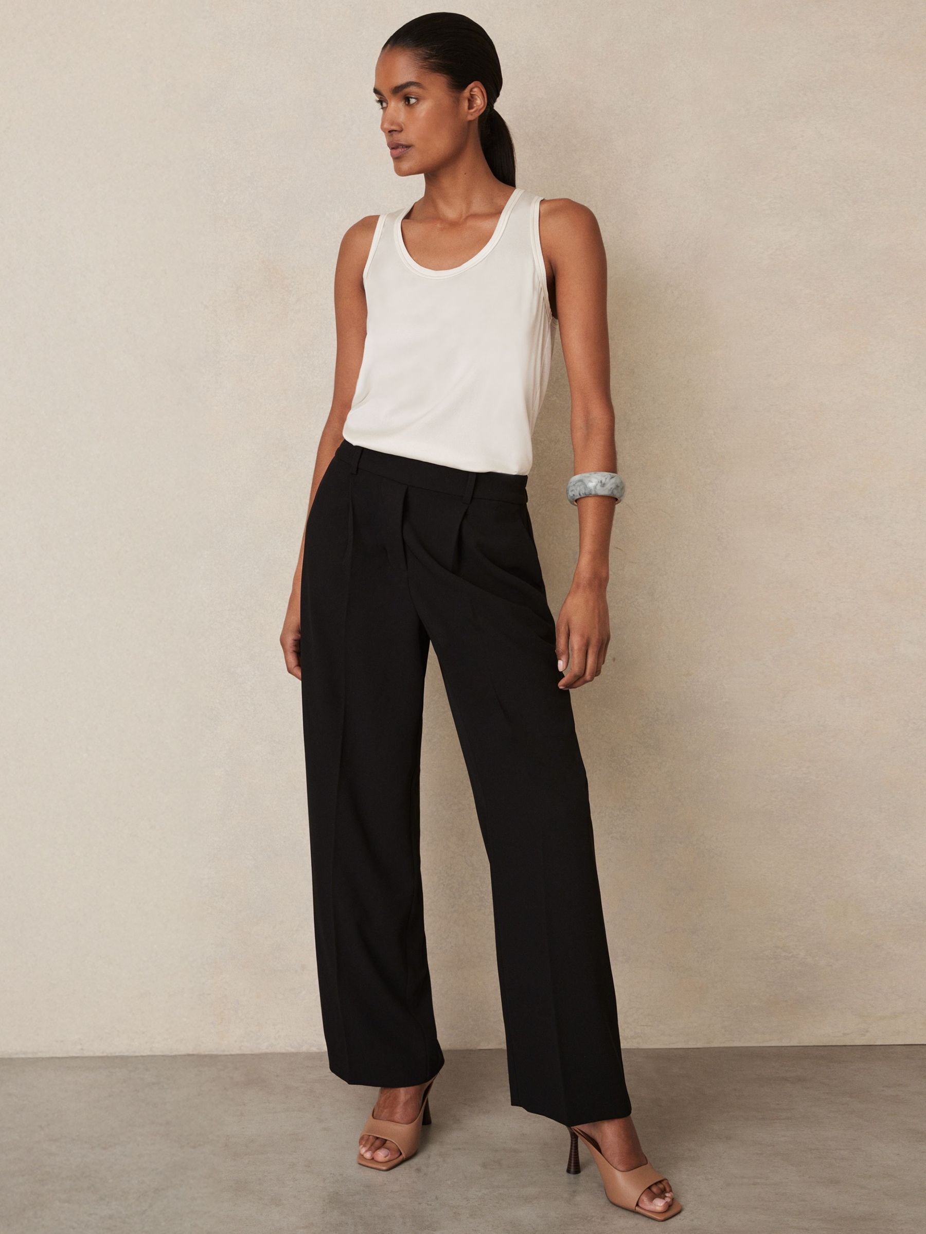 Petite Elasticated-Waist Wide-Leg Twill Trousers in Black (AK0908) | €185