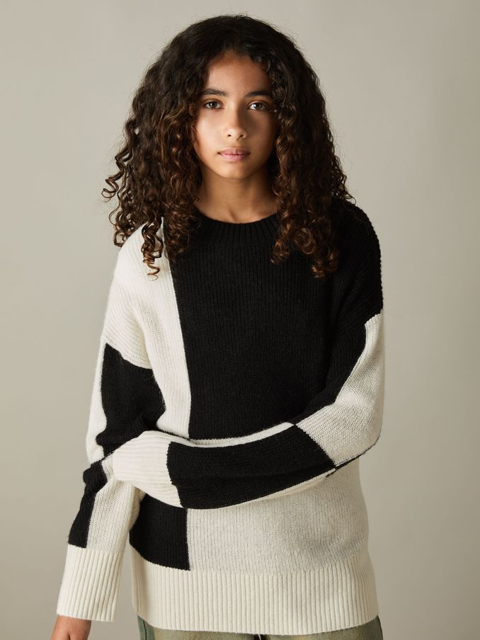 9-13 yrs Colourblock-Intarsia Jumper with Wool and Alpaca in Black (AK0911) | €43