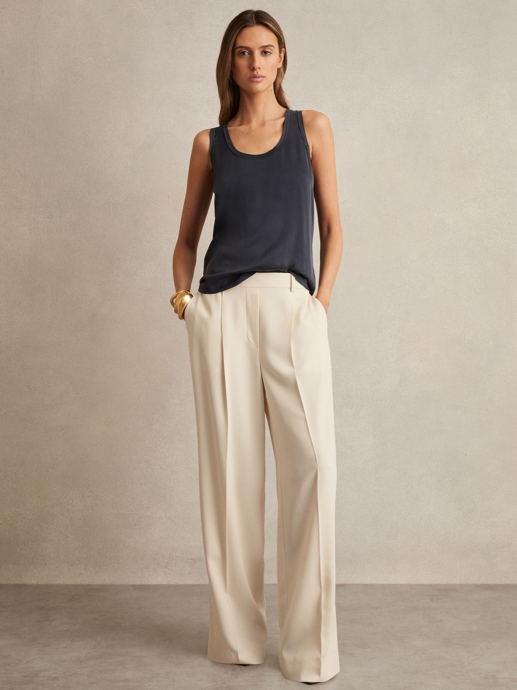 Petite Elasticated-Waist Wide-Leg Twill Trousers in Cream (AK0915) | €185