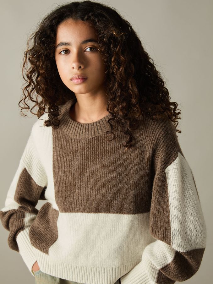 9-13 yrs Colourblock-Intarsia Jumper with Wool and Alpaca in Brown (AK0916) | US$49
