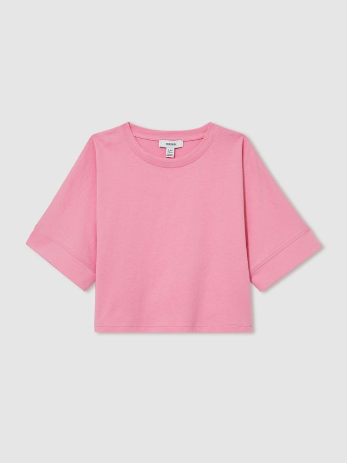 13-14 yrs Cotton Oversized Short-Sleeve T-Shirt in Bright Pink (AK0919) | US$25