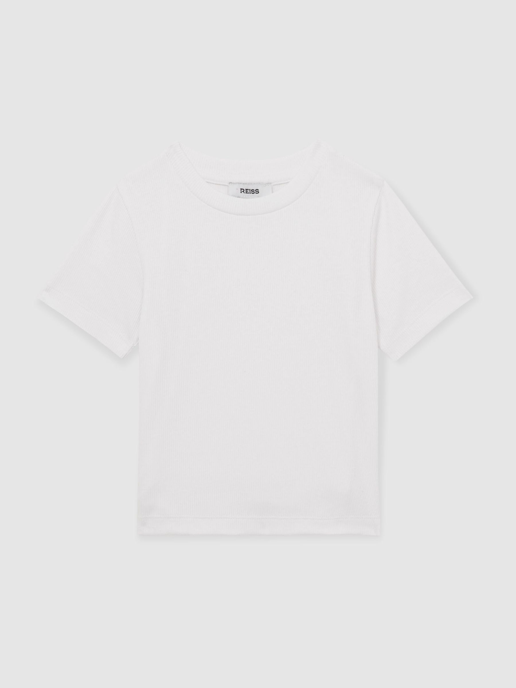 13-14 yrs Cotton-Jersey Ribbed Short-Sleeve T-Shirt in Ivory (AK0924) | 20 €