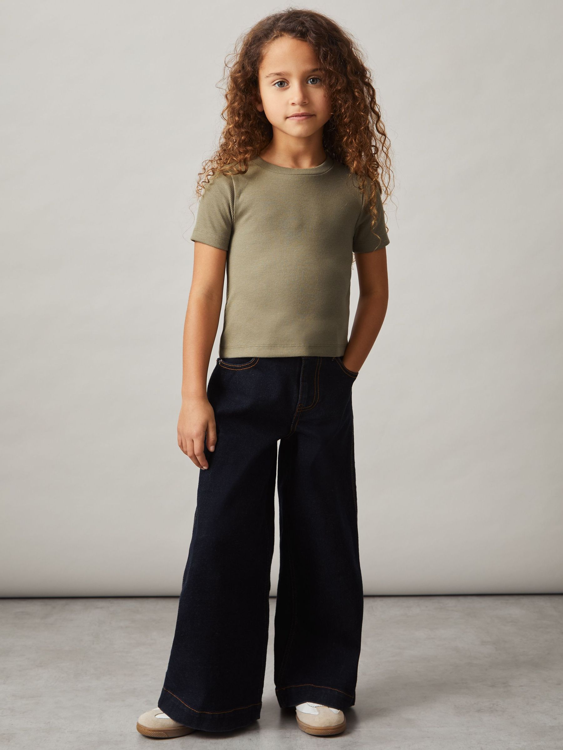 4-9 yrs Cotton-Jersey Ribbed Short-Sleeve T-Shirt in Khaki (AK0926) | €15