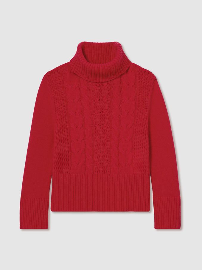 13-14 yrs Wool-Blend Cable-Knit Roll-Neck Jumper in Red (AK0929) | US$39