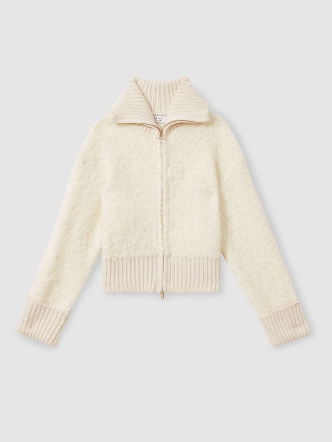 13-14 yrs Fluffy Zip-Through Cardigan With Wool in Cream (AK0933) | US$48