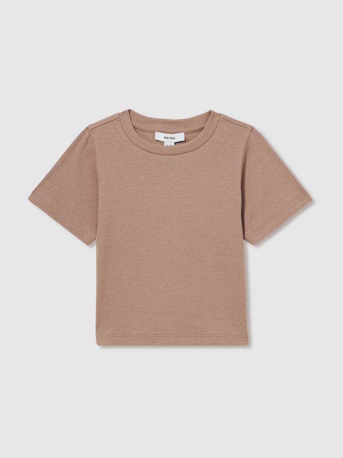 13-14 yrs Cotton-Jersey Ribbed Short-Sleeve T-Shirt in Berry (AK0935) | US$25
