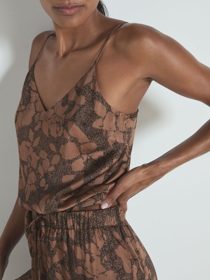 Satin Printed Pyjama Set in Mink/Black (AK0940) | €67