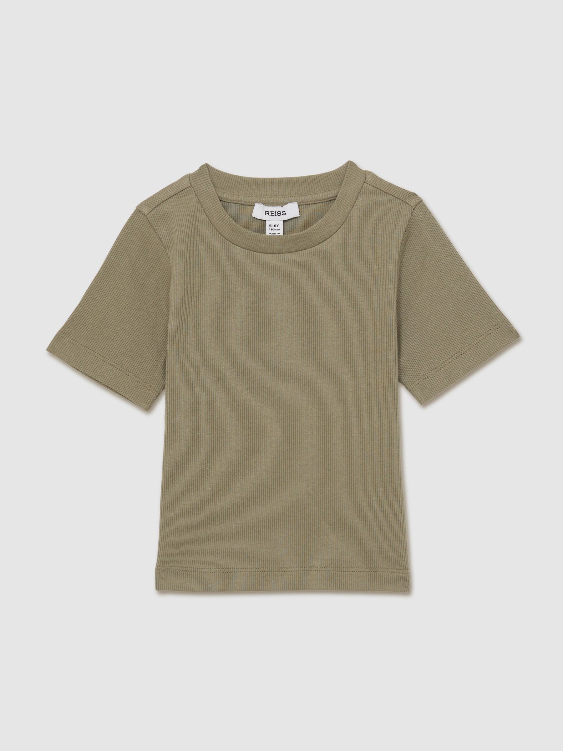 13-14 yrs Cotton-Jersey Ribbed Short-Sleeve T-Shirt in Khaki (AK0945) | €20