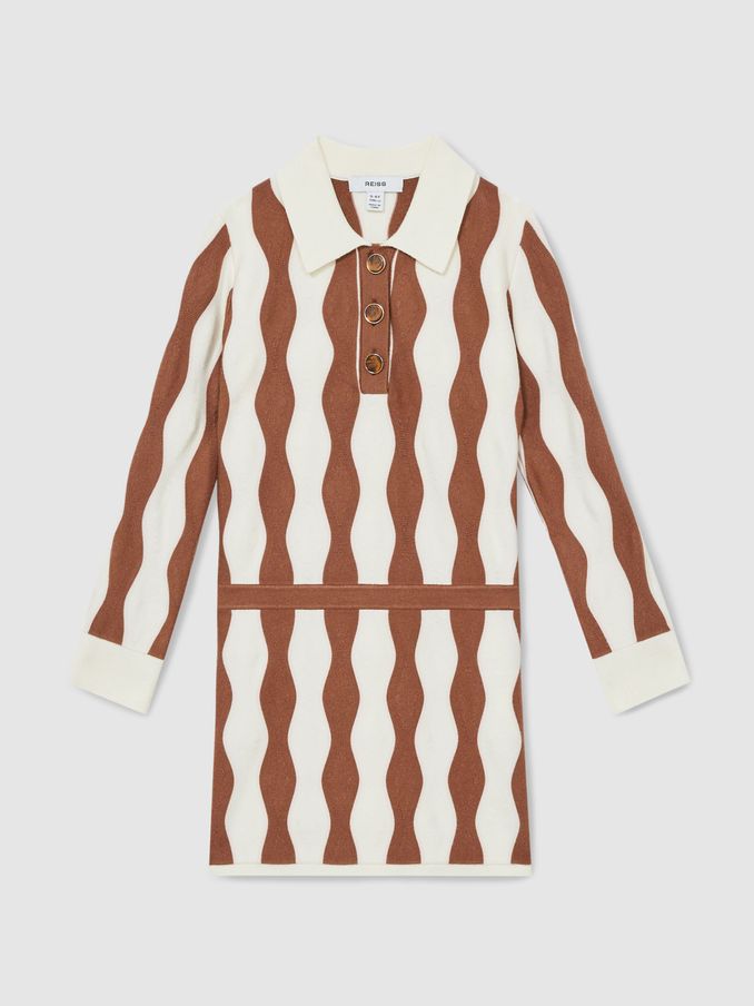 13-14 yrs Zig-Zag Knit Collared Dress in Ecru (AK0948) | HK$388